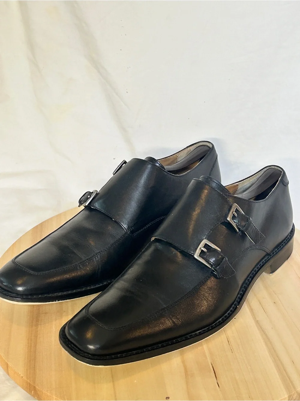 Marco Vittorio Men’s Black Leather Double Monk Strap Square Toe Shoes US 10.5M